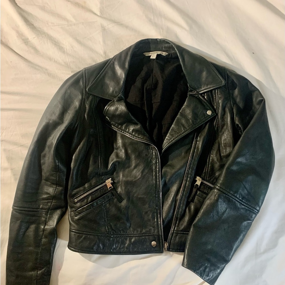 Zara Napa Leather Moto Jacket L